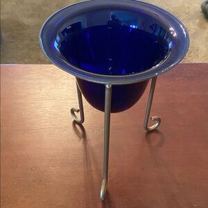 Cobalt Blue Glass Bowl with Gold Stand